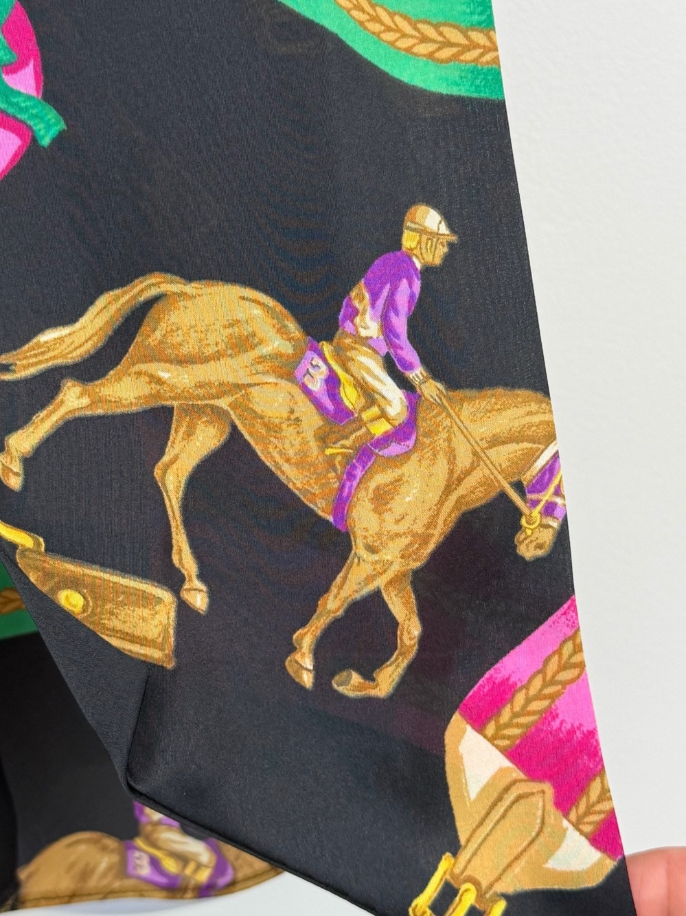 Lauren Ralph Lauren Equestrian Blouse Sz 10 Black Horse Bit Ribbon Tie Neck Top - Picture 3 of 13